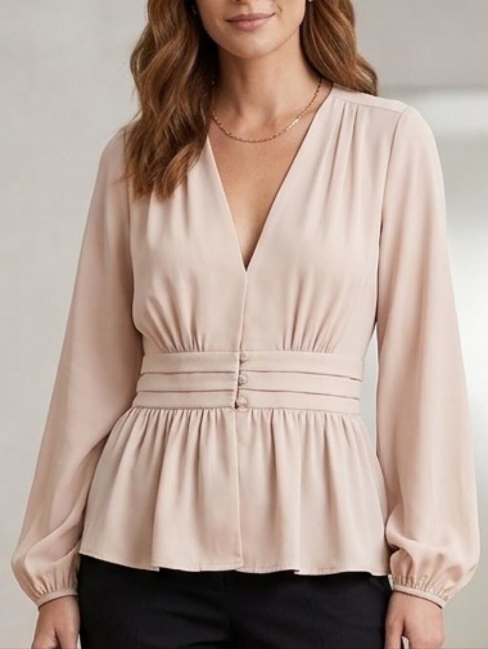 BRAND NEW NEVER WORN F21 V-Neck Pleated Peplum Blouse Top Blush Sz M